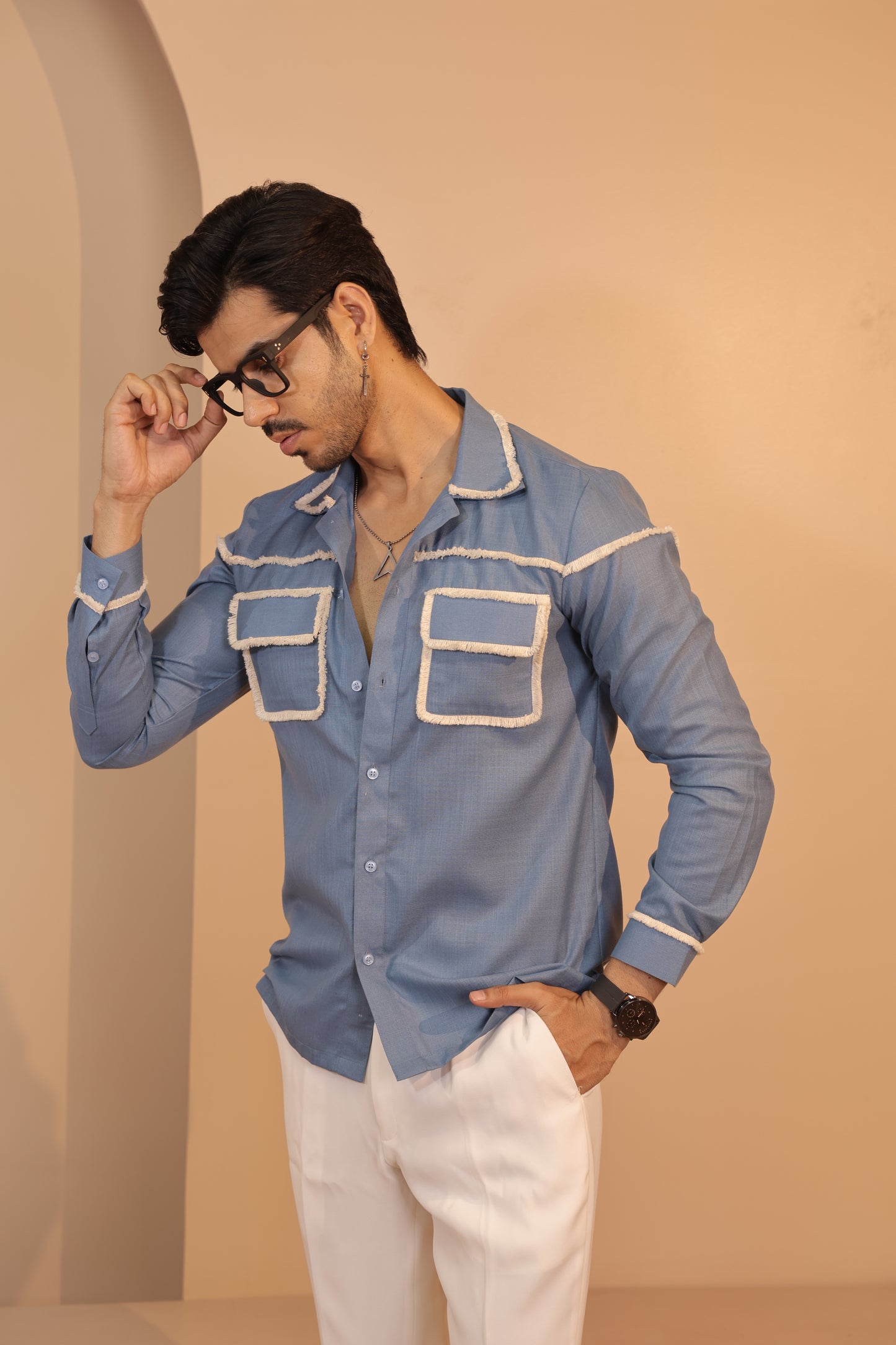 Linen patch pocket shirt