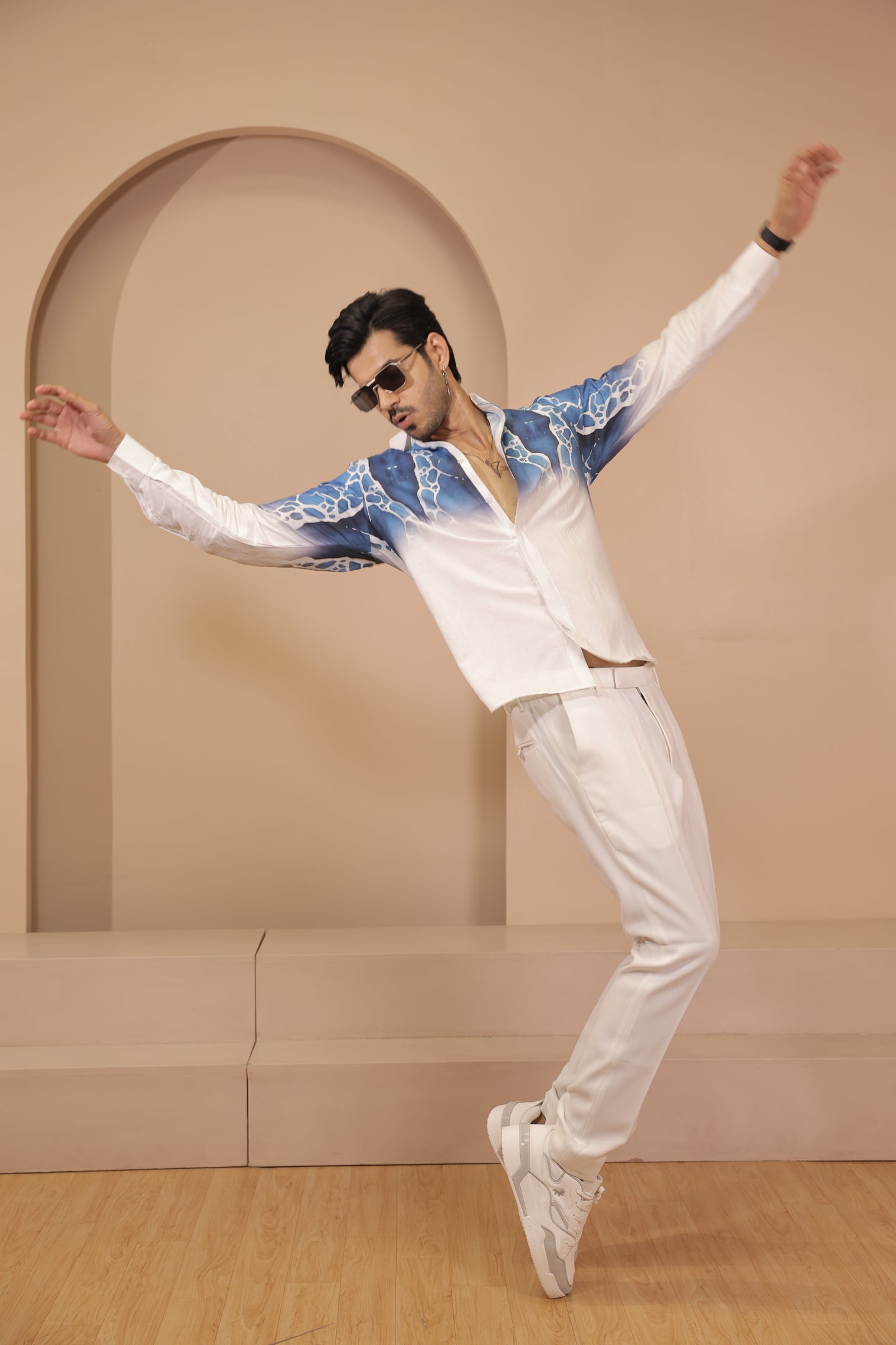 Wave Digital Print Linen Shirt