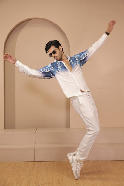 Wave Digital Print Linen Shirt