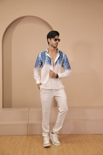Wave Digital Print Linen Shirt