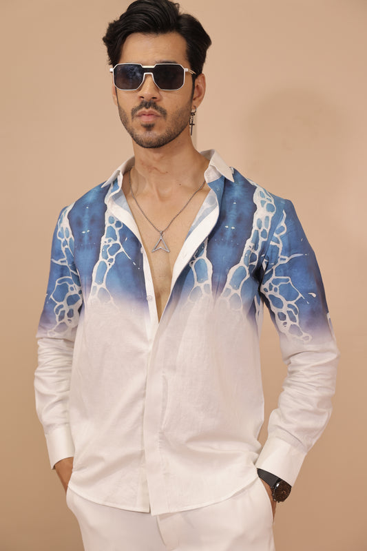 Wave Digital Print Linen Shirt