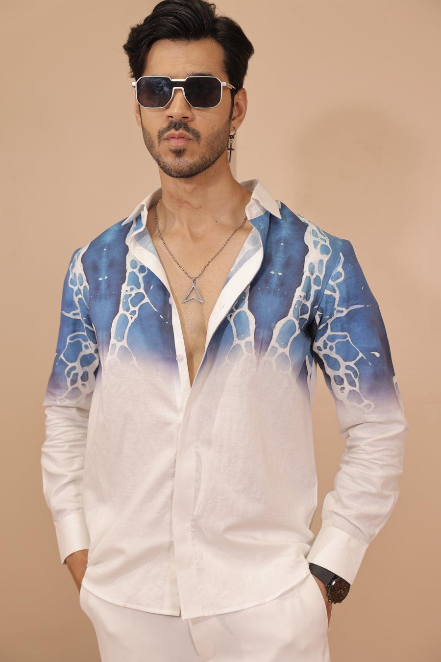 Wave Digital Print Linen Shirt
