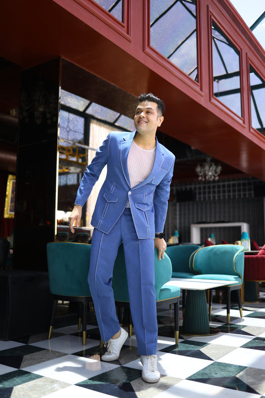 BLUE THREAD WORK CASUAL BLAZER SET