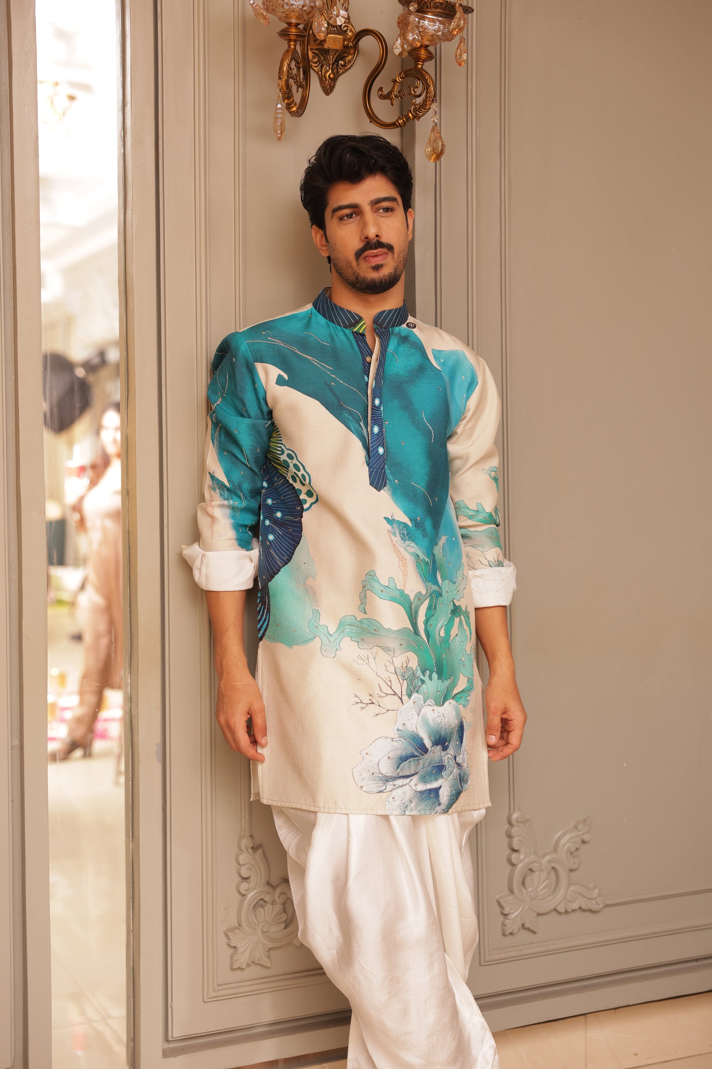 Aqua Digital Print embroidered kurta set
