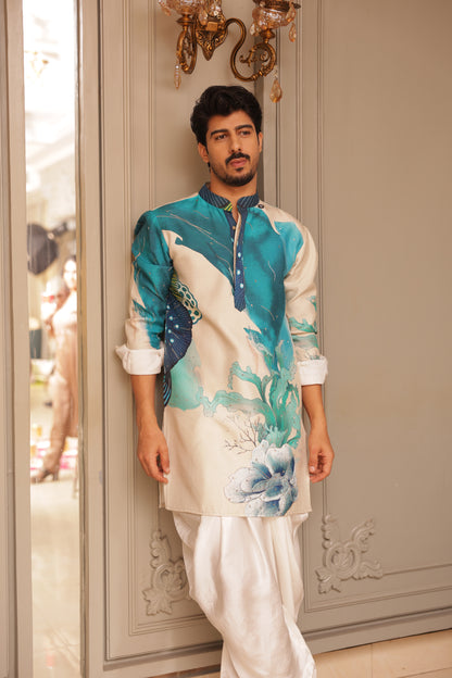 Aqua Digital Print embroidered kurta set