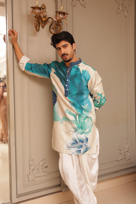 Aqua Digital Print embroidered kurta set