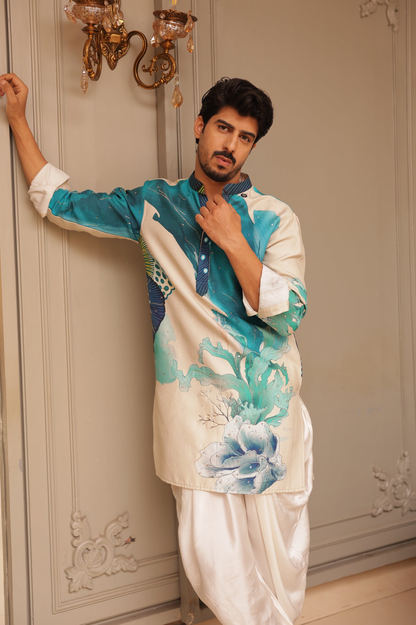 Aqua Digital Print embroidered kurta set
