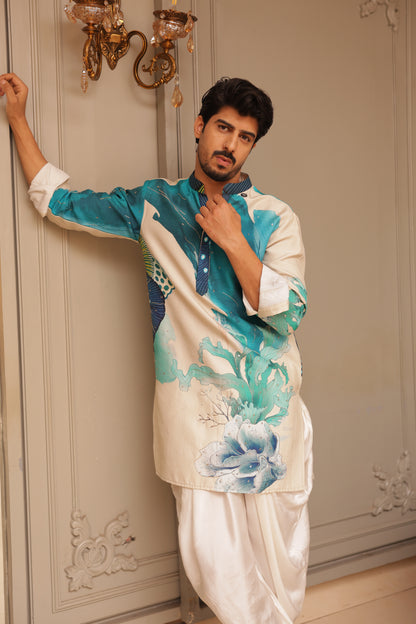 Aqua Digital Print embroidered kurta set