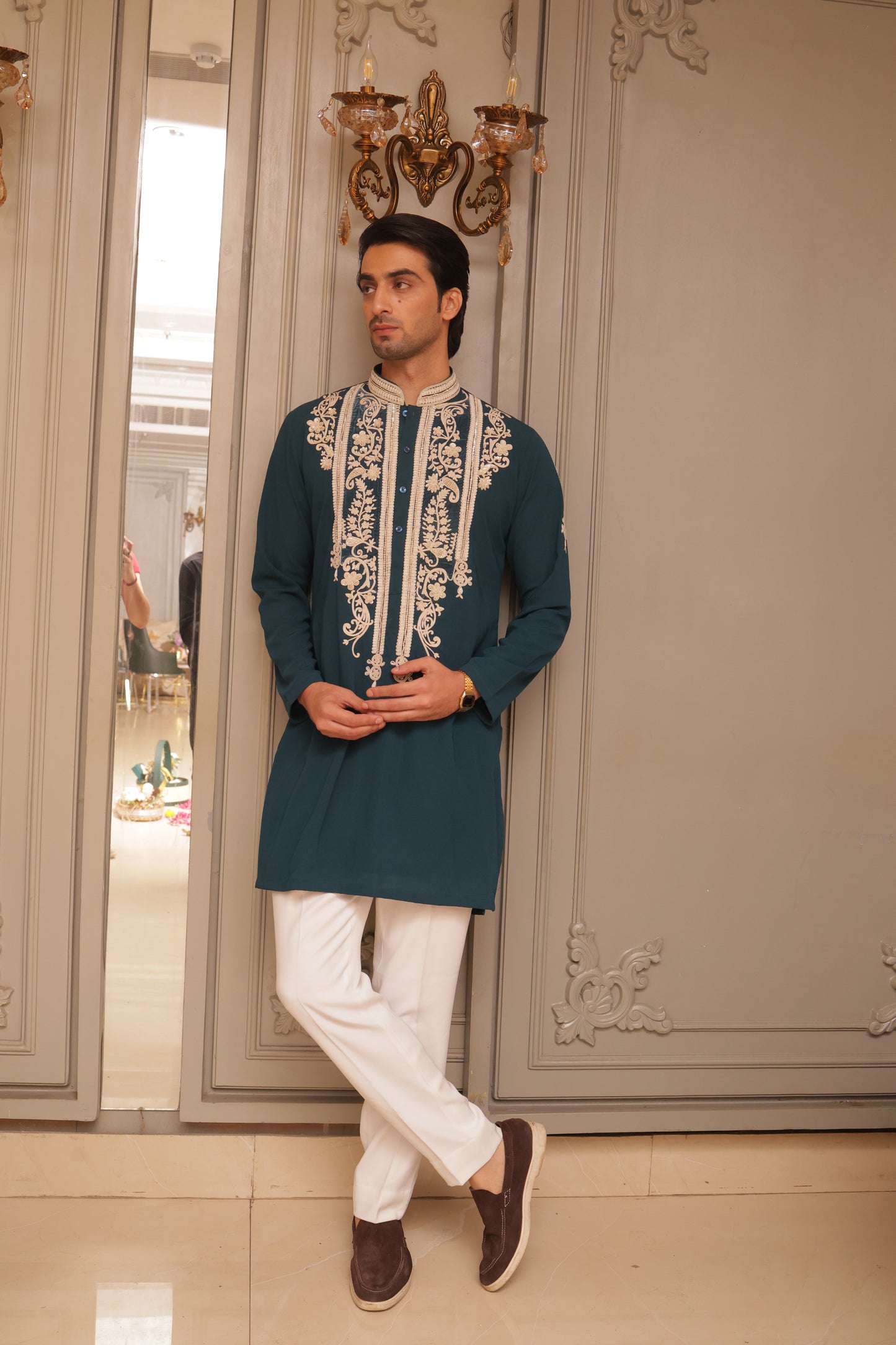 Teel blue aari work kurta set