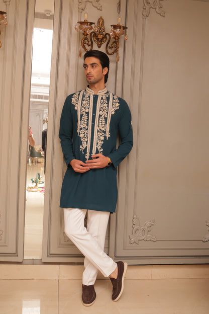 Teel blue aari work kurta set