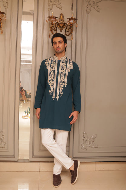 Teel blue aari work kurta set