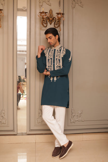 Teel blue aari work kurta set