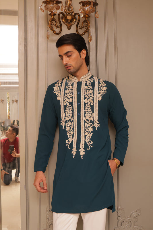 Teel blue aari work kurta set