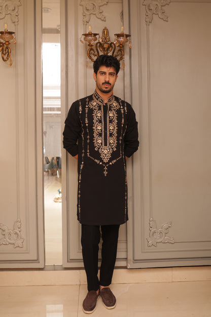 Black aari work kurta set