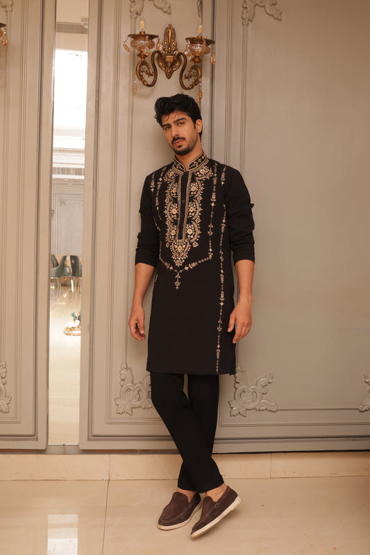 Black aari work kurta set