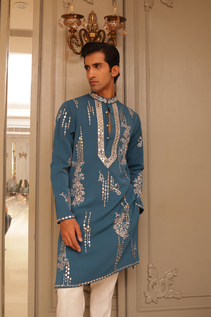 Teel Blue Mirror work Kurta Set