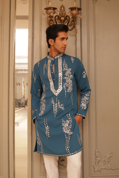 Teel Blue Mirror work Kurta Set