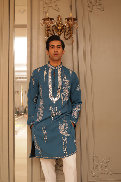 Teel Blue Mirror work Kurta Set