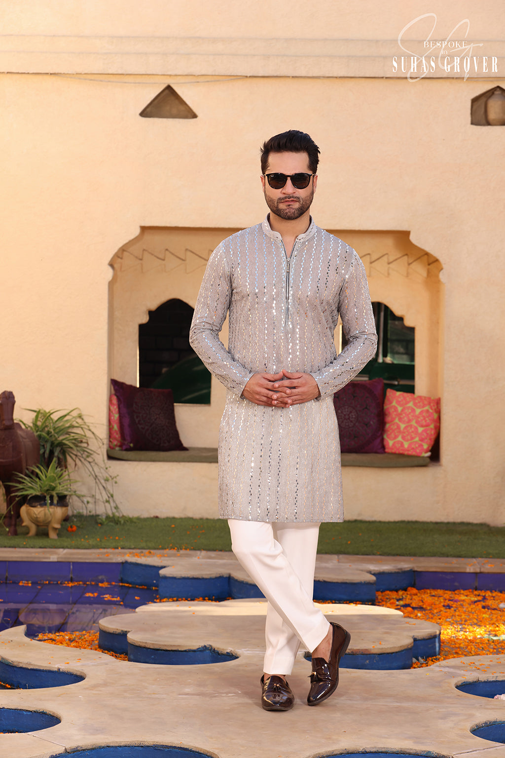 GREY SEQUIN KURTA SET