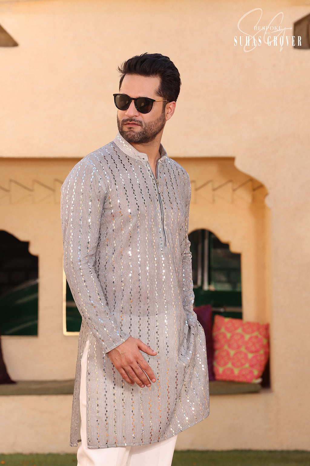 GREY SEQUIN KURTA SET