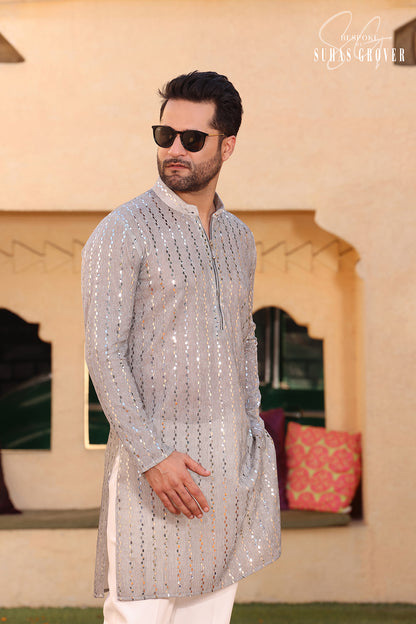 GREY SEQUIN KURTA SET