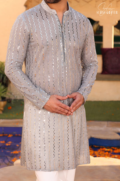 GREY SEQUIN KURTA SET