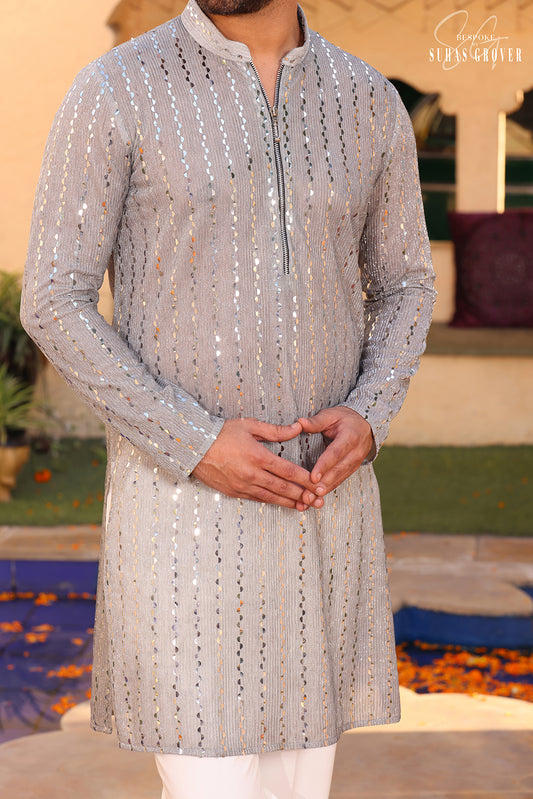 GREY SEQUIN KURTA SET