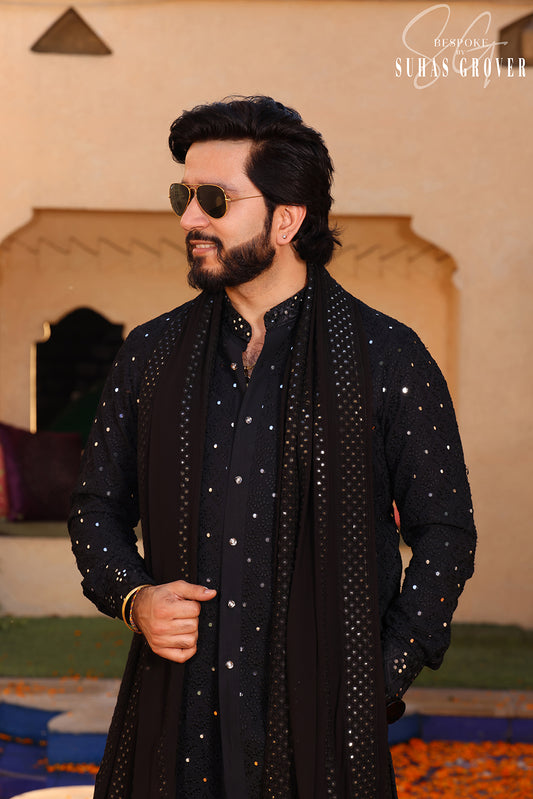 BLACK SHAWA SHAWA KURTA SET