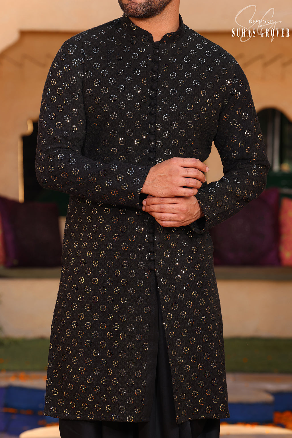 BLACK LUCKNOWI KURTA SET