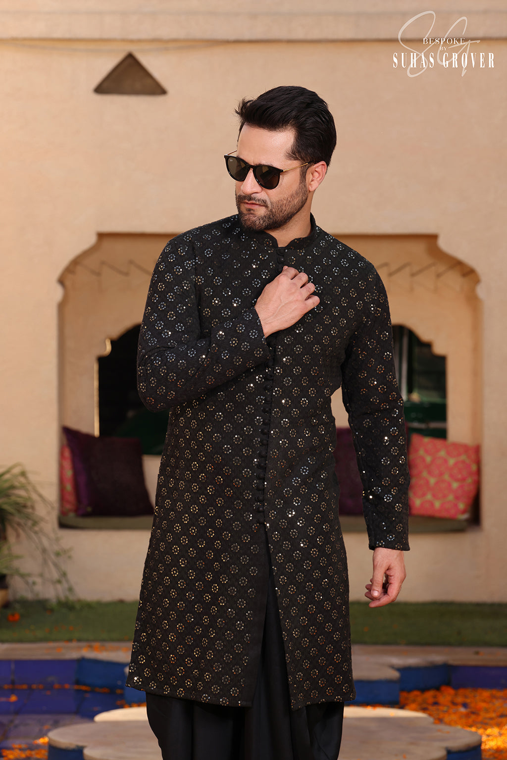 BLACK LUCKNOWI KURTA SET