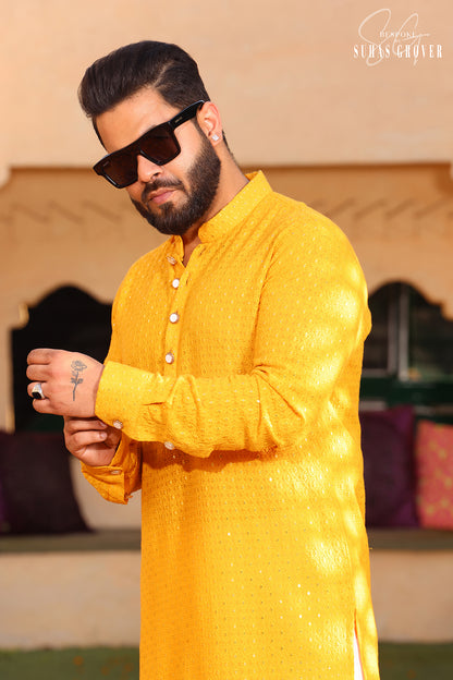 YELLOW LUCKNOWI KURTA SET