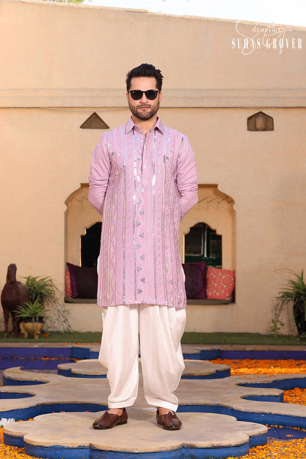 LAVENDER LUCKNOWI KURTA SET