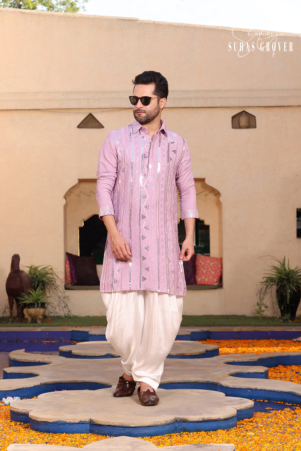 LAVENDER LUCKNOWI KURTA SET