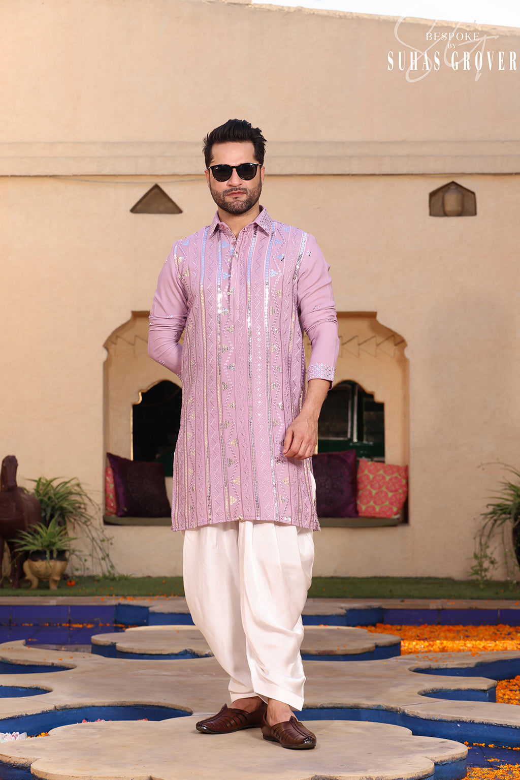 LAVENDER LUCKNOWI KURTA SET