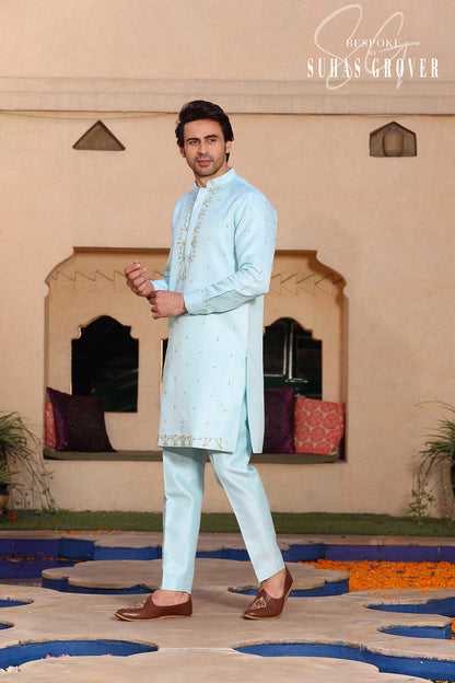 SEA BLUE EMBROIDED KURTA