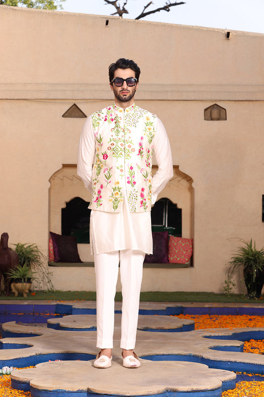 WHITE NEHRU JACKET SET