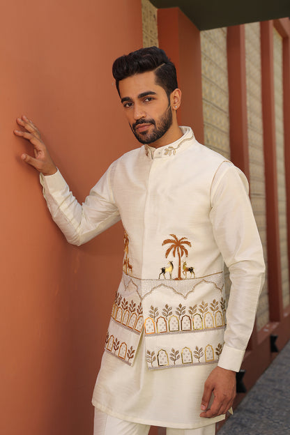 WHITE & GOLD MIRROR NEHRU JACKET