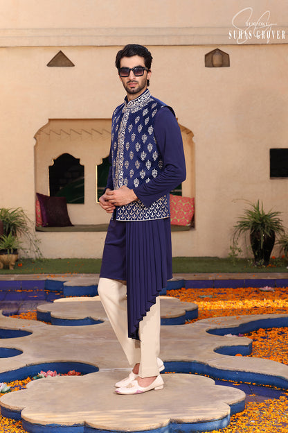 NAVY BLUE VELVET NEHRU JACKET SET