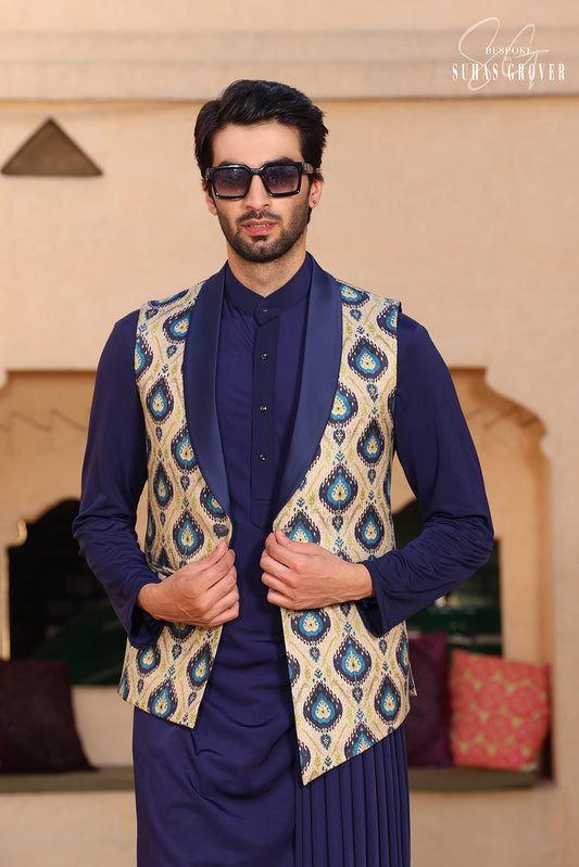 PEACOCK JAQUARD NEHRU JACKET SET