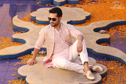 PINK DABKA NEHRU JACKET SET