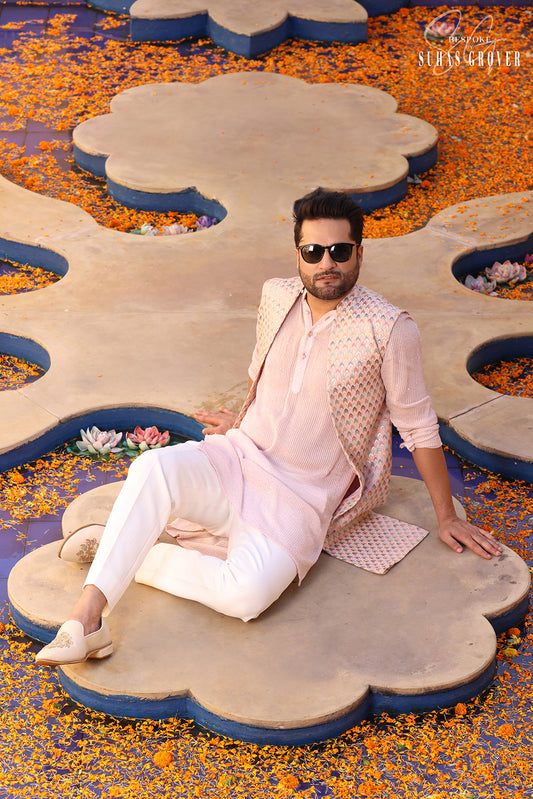 PINK DABKA NEHRU JACKET SET