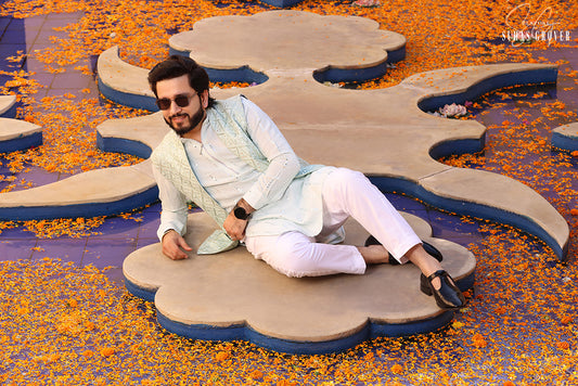 MINT GREEN LUCKNOWI KURTA SET