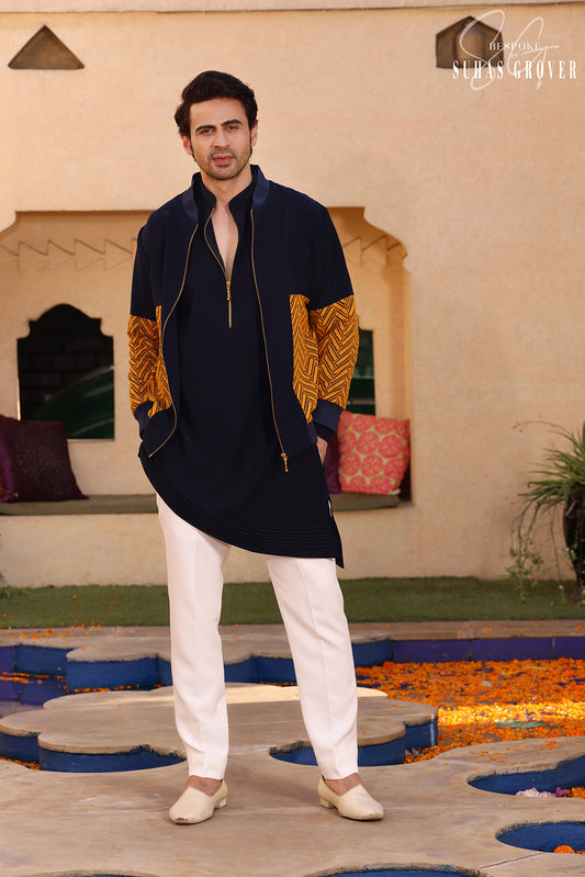 NAVY BLUE ZIPPER JACKET SET