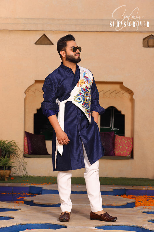 NAVY BLUE PEACOCK KURTA