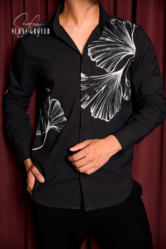 BLACK FLOWER HANDPAINTED SHIRT