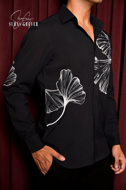 BLACK FLOWER HANDPAINTED SHIRT