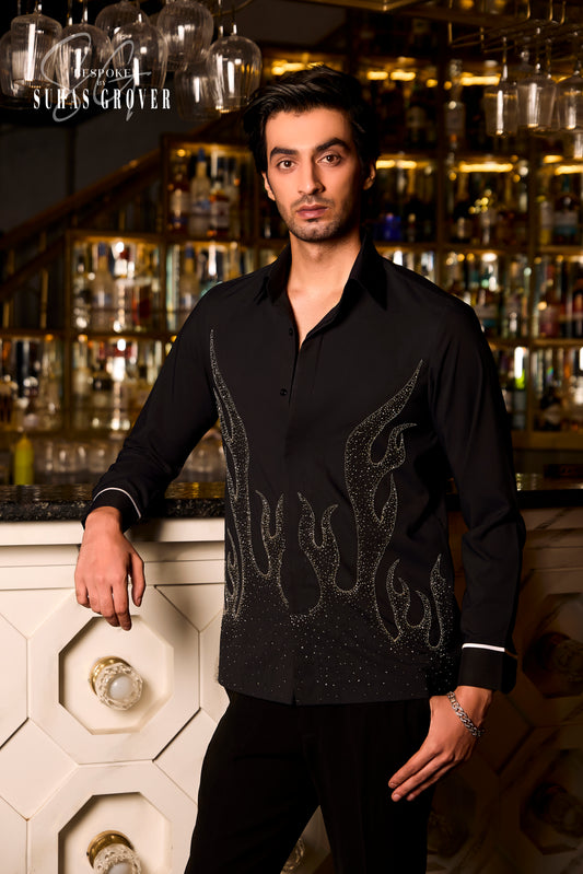 BLACK FIRE EMBROIDERED SHIRT