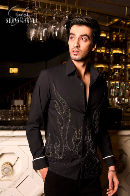 BLACK FIRE EMBROIDERED SHIRT