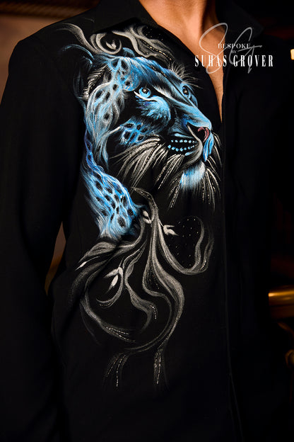 BLUE HANDPAINT TIGER BLACK SHIRT