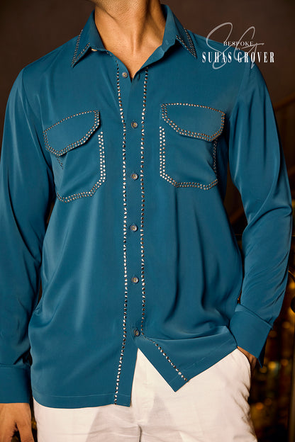 TEEL BLUE STUDDED SHIRT